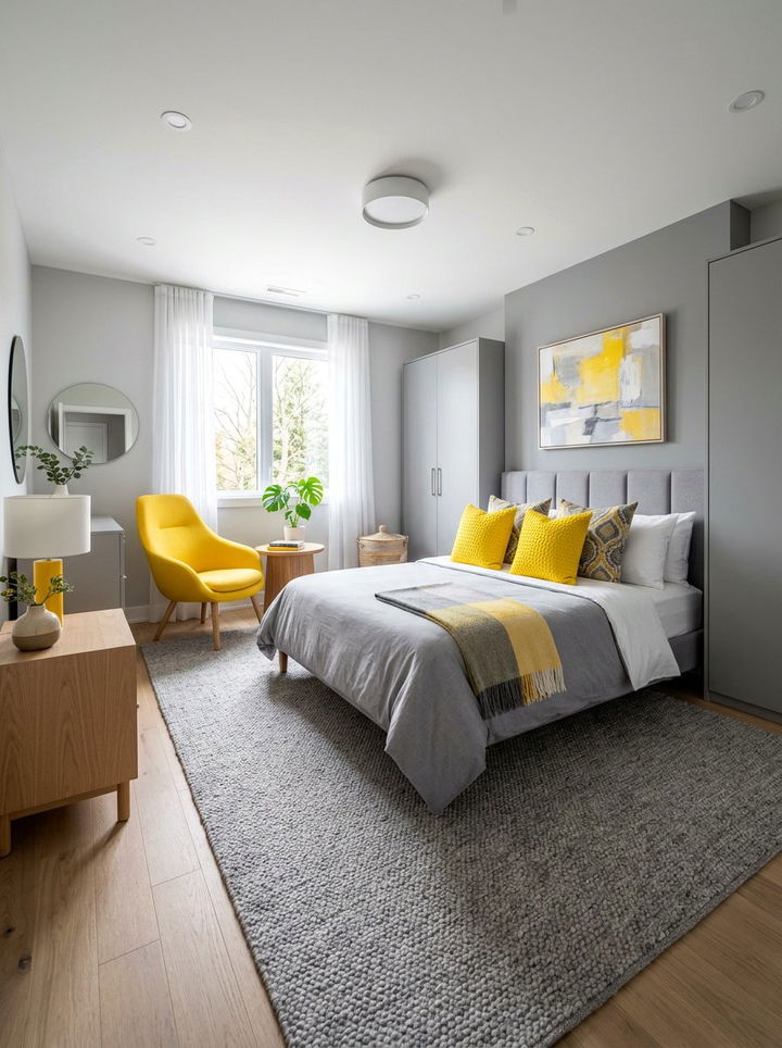 Yellow and gray bedroom - 30 colorful bedroom ideas