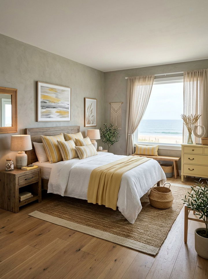Yellow and gray coastal bedroom - 30 yellow and gray bedroom color combo