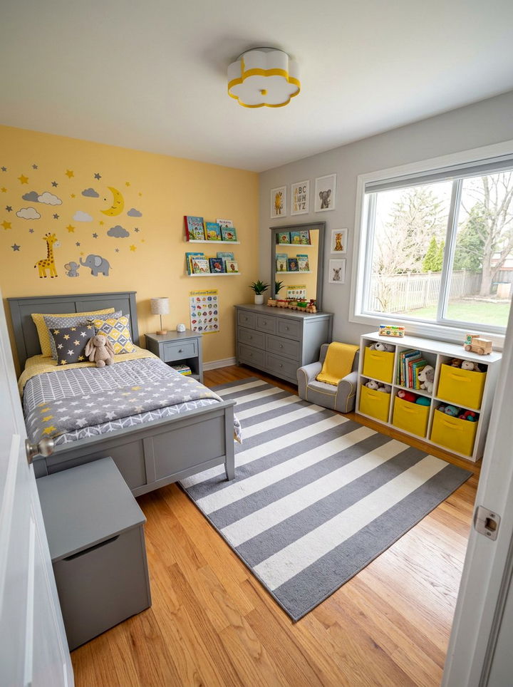 Yellow and gray kids bedroom - 30 yellow and gray bedroom color combo
