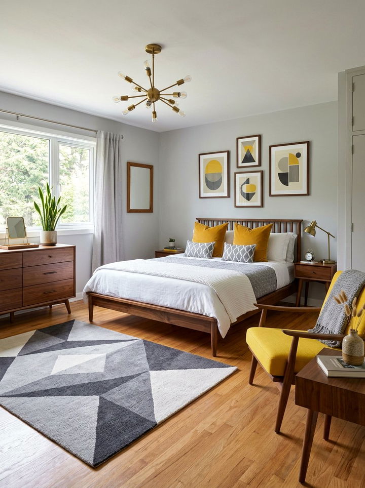 Yellow and gray mid century bedroom - 30 yellow and gray bedroom color combo
