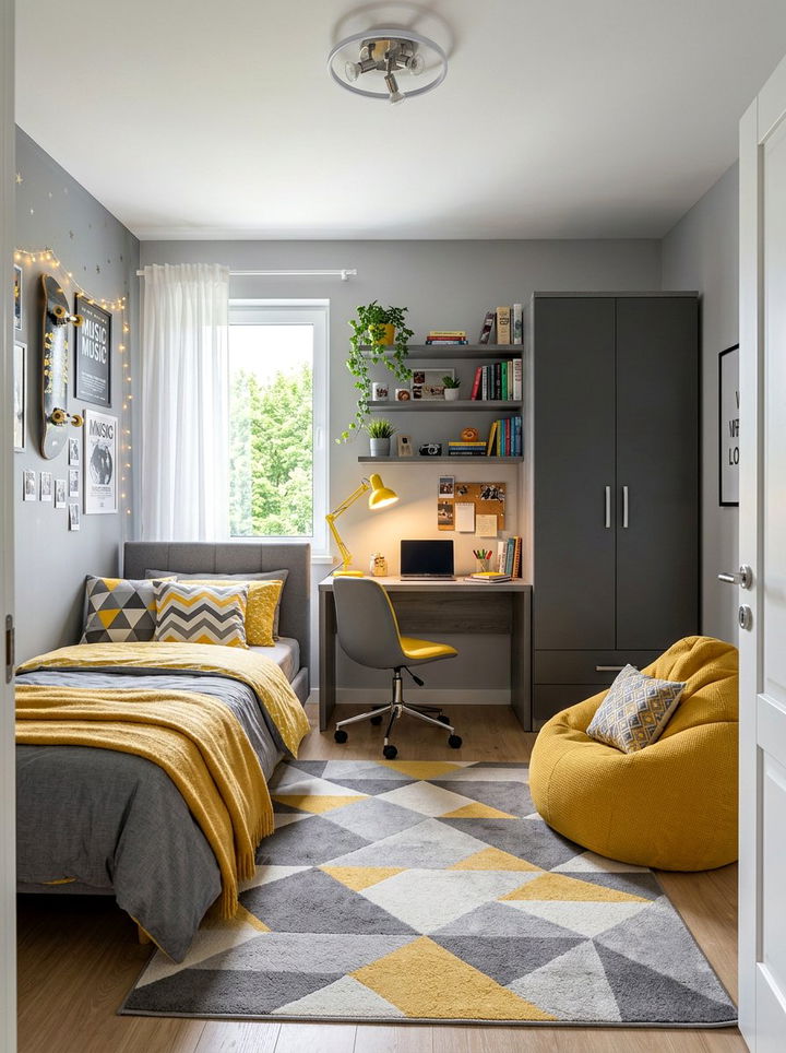Yellow and gray teen bedroom - 30 yellow and gray bedroom color combo