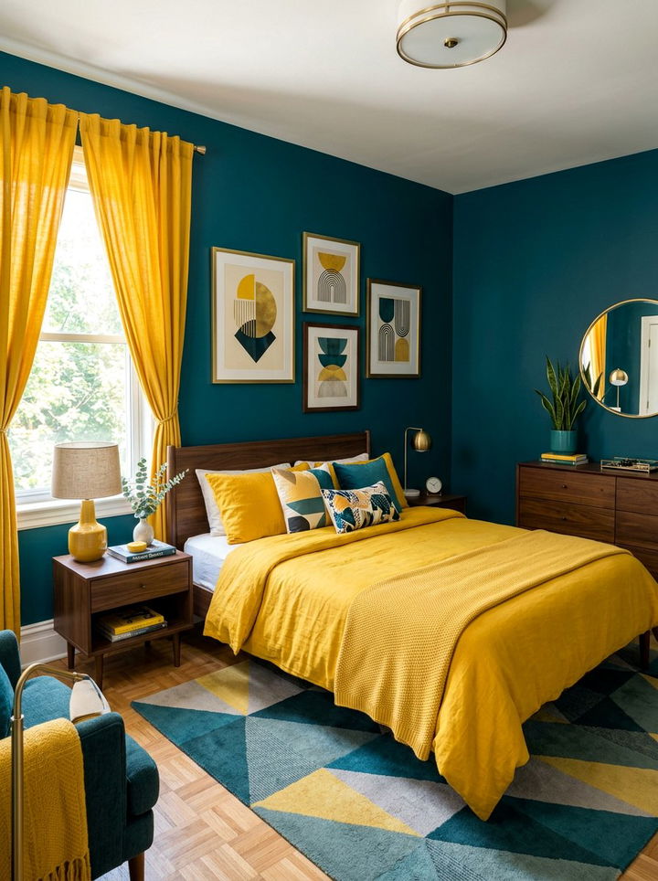 Yellow and teal bedroom - 30 golden yellow bedroom ideas