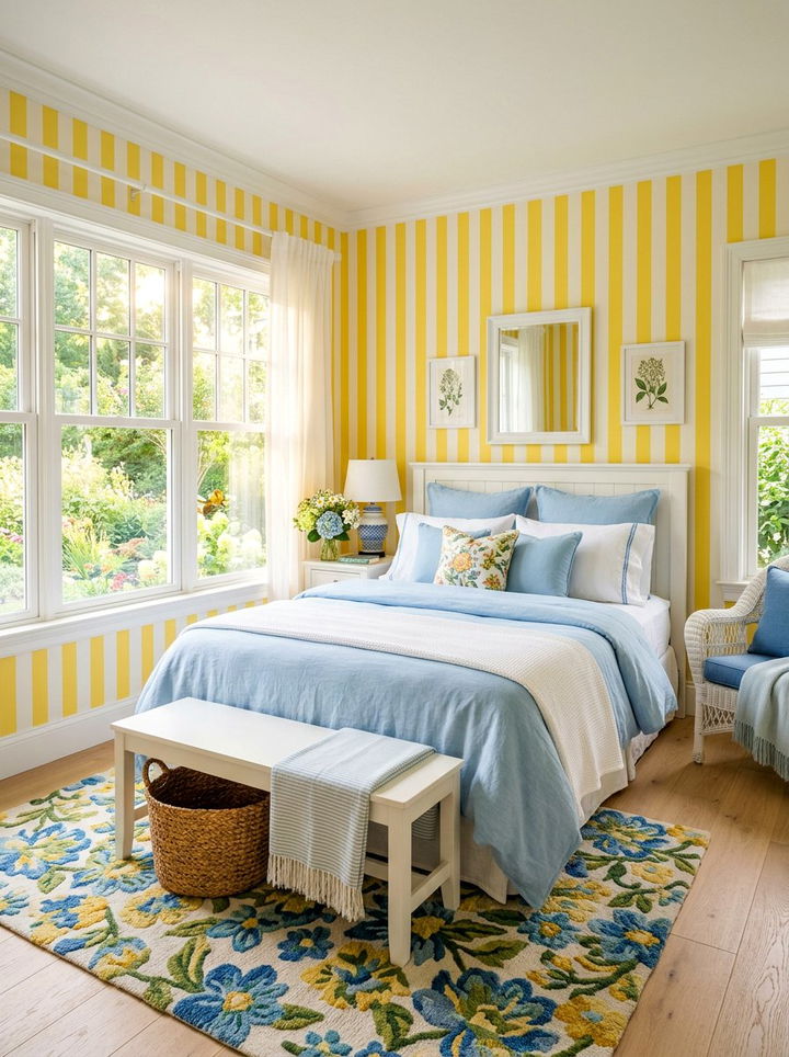 Yellow and white sunroom stripe - 30 bedroom striped wallpapers