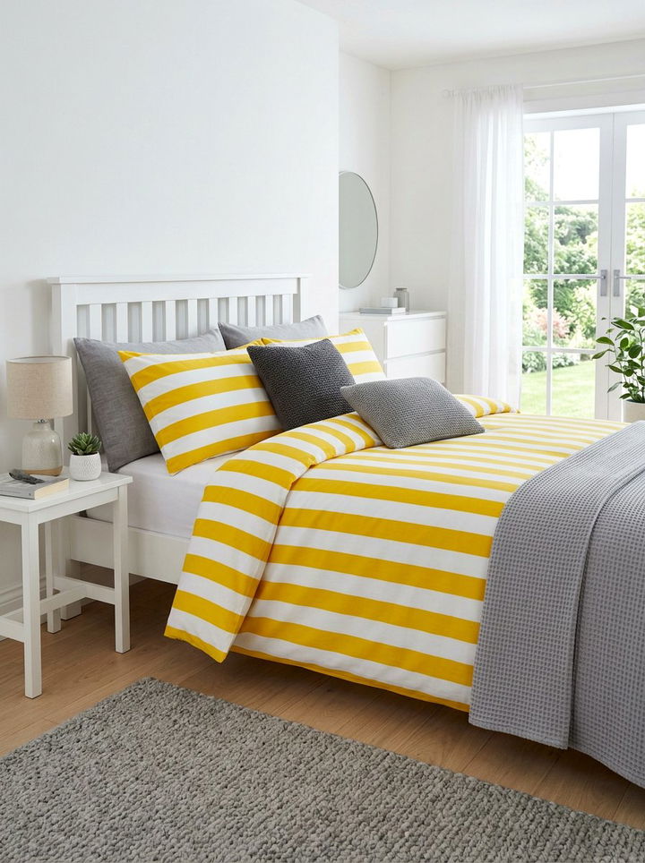 Yellow striped duvet cover - 30 bedroom striped bedding ideas