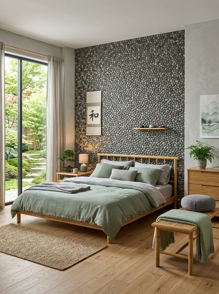 Zen Pebble Wall - 30 bedroom stone wall ideas