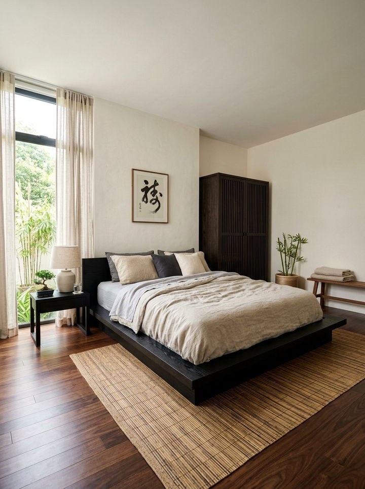 Zen bedroom black low profile bed - 30 bedroom black furniture ideas