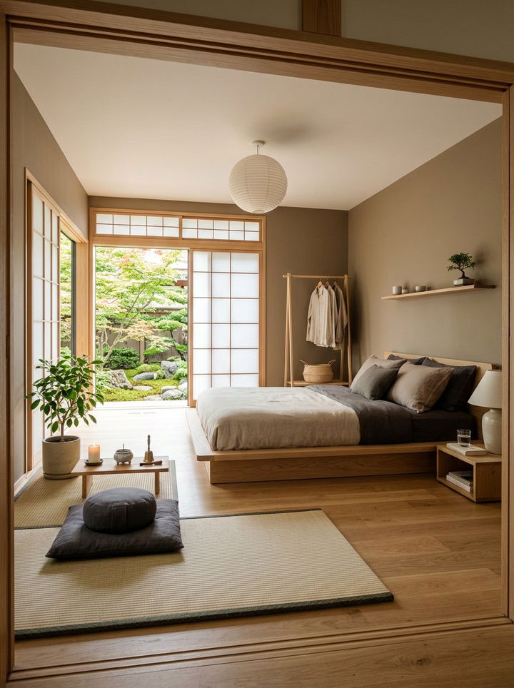 Zen bedroom with platform bed - 30 L-shaped bedroom ideas