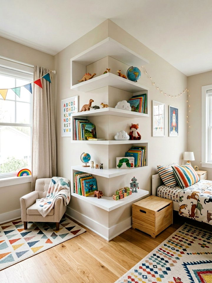 Zig Zag Corner Shelf - 30 bedroom corner shelving ideas