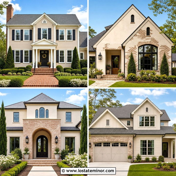 30 Beige House Design With Brick Accents Ideas for Classic Charm
