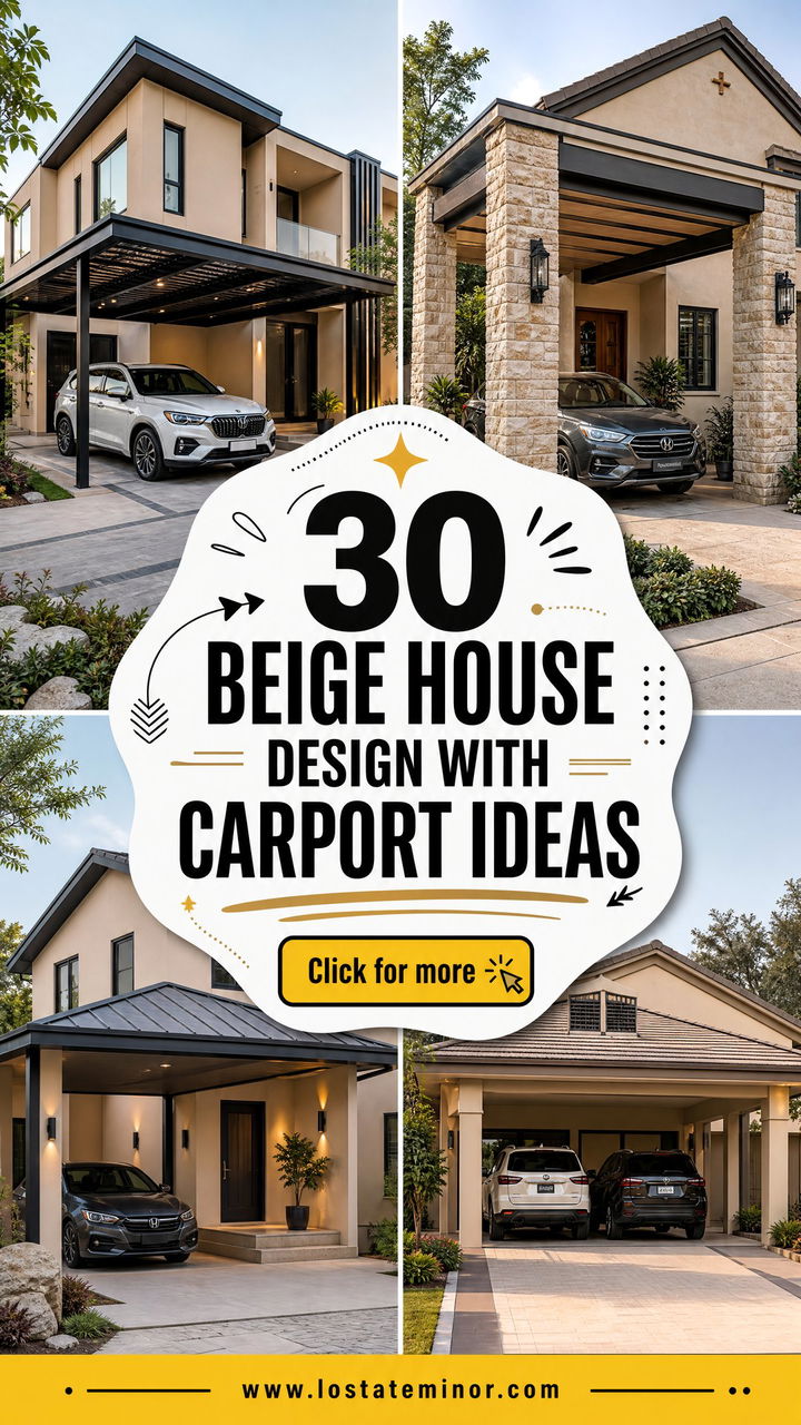 30 Beige House Design With Carport Ideas for Smart Curb Appeal - 30 Beige House Design With Carport Ideas for Smart Curb Appeal