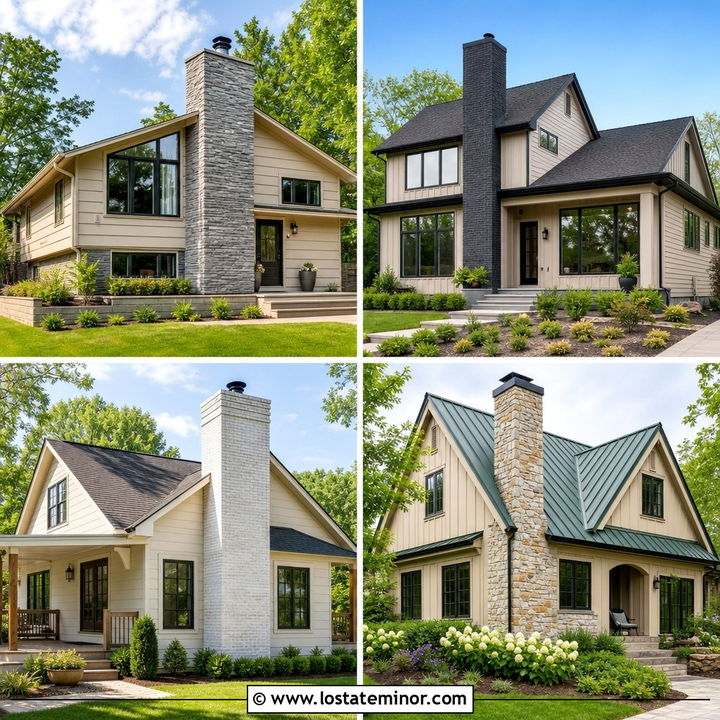 30 Beige House Design With Chimney Ideas for Timeless Curb Appeal