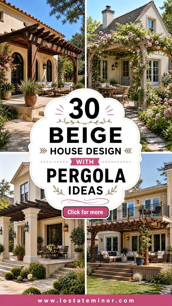 30 Beige House Design With Pergola Ideas for Stylish Shade - 30 Beige House Design With Pergola Ideas for Stylish Shade