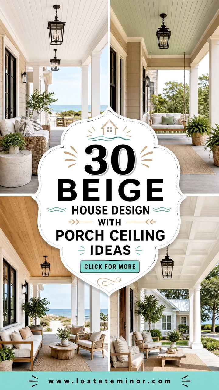 30 Beige House Design With Porch Ceiling Ideas With Coastal Charm - 30 Beige House Design With Porch Ceiling Ideas With Coastal Charm