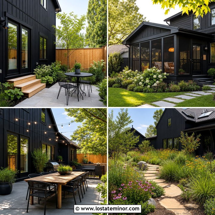 30 Black House Design With Backyard Ideas: Modern Outdoor Style
