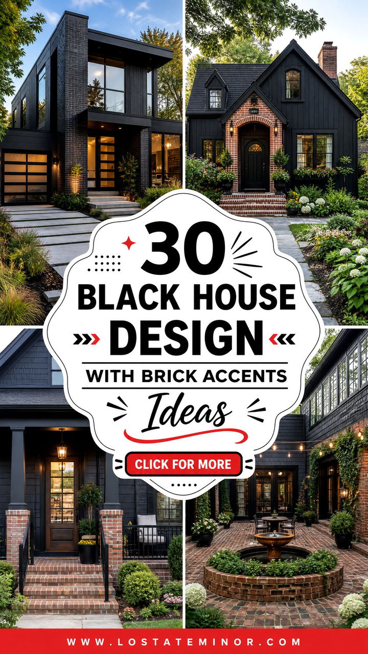 30 Black House Design With Brick Accents Ideas Striking Style - 30 Black House Design With Brick Accents Ideas: Striking Style