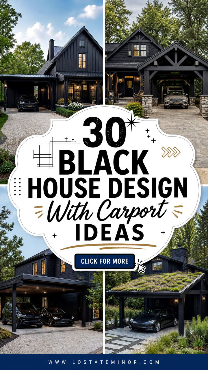 30 Black House Design With Carport Ideas Sleek Exterior Style - 30 Black House Design With Carport Ideas: Sleek Exterior Style