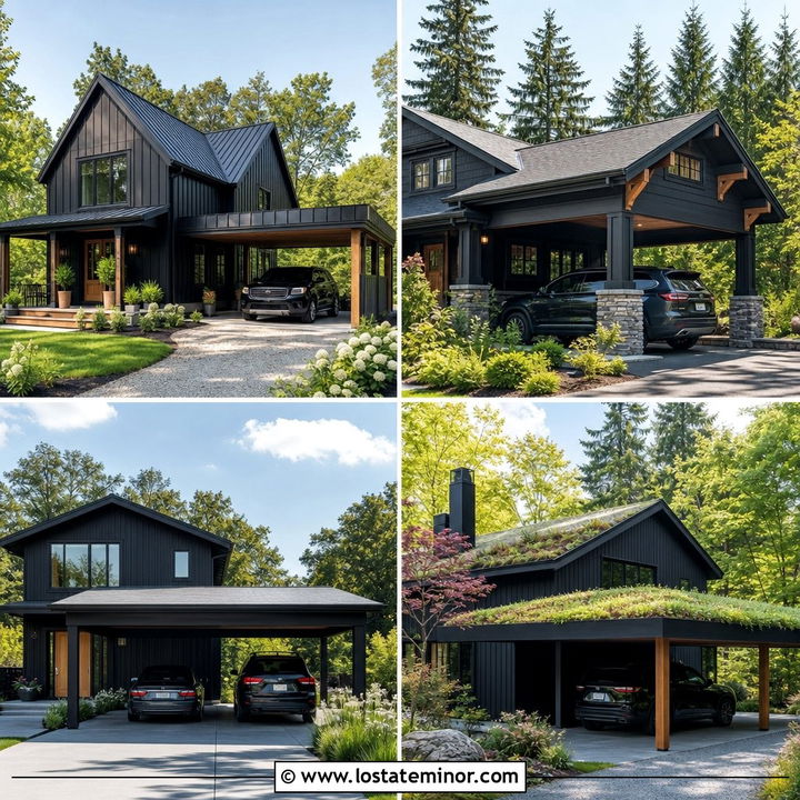 30 Black House Design With Carport Ideas: Sleek Exterior Style