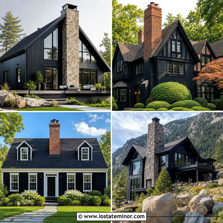 30 Black House Design With Chimney Ideas Dramatic Curb Appeal