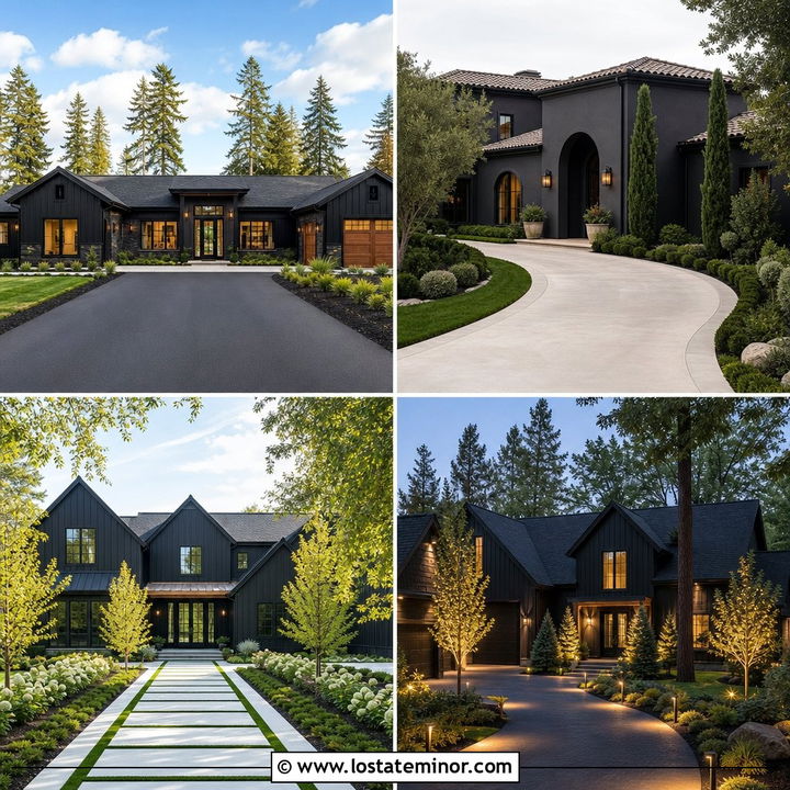 30 Black House Design With Driveway Ideas: Elevated Curb Appeal