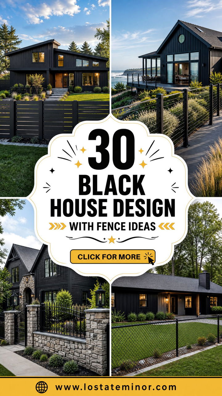 30 Black House Design With Fence Ideas Bold Curb Appeal - 30 Black House Design With Fence Ideas: Bold Curb Appeal