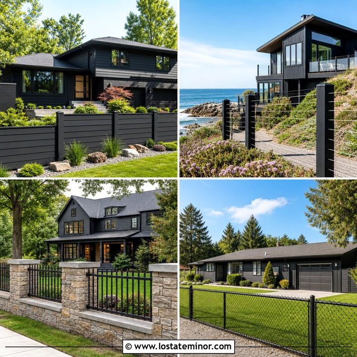 30 Black House Design With Fence Ideas: Bold Curb Appeal