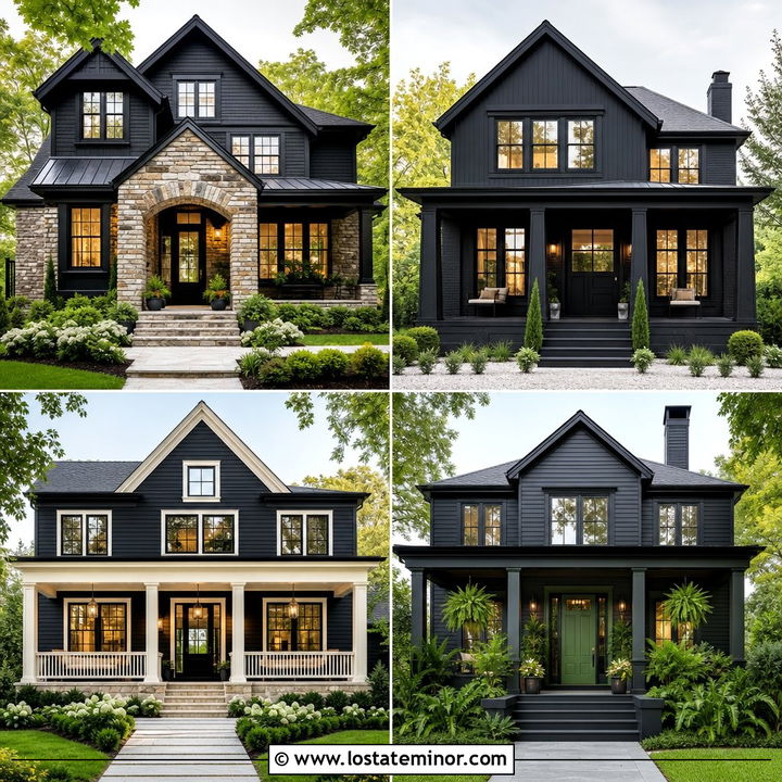 30 Black House Design With Front Porch Ideas: Cozy Appeal