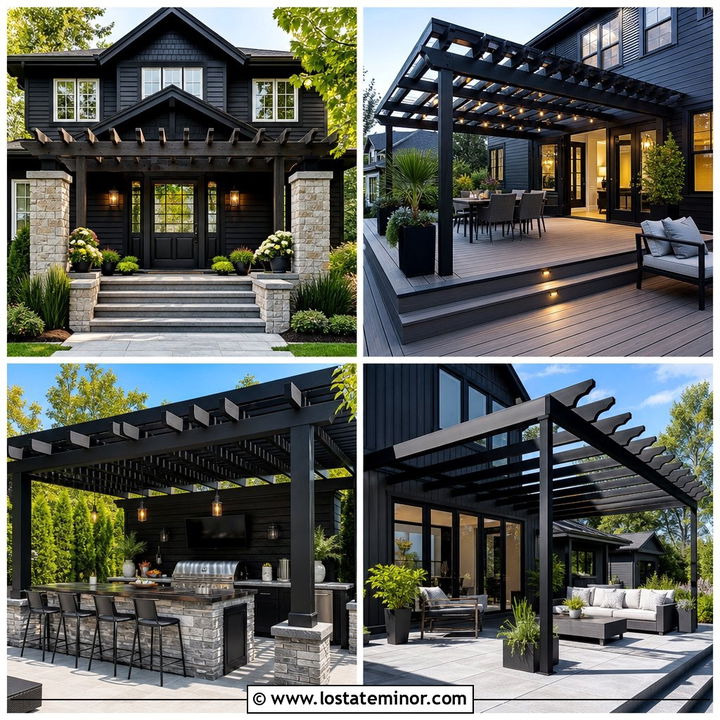 30 Black House Design With Pergola Ideas: Chic Outdoor Shade
