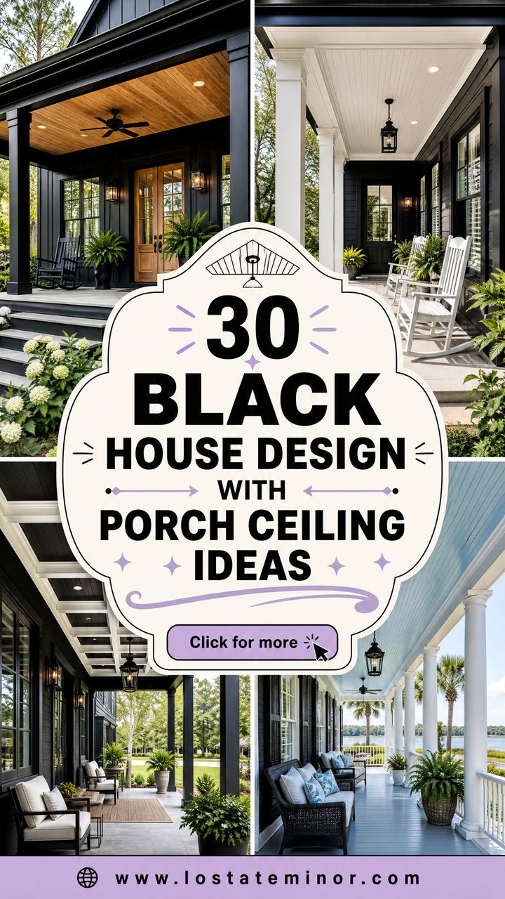 30 Black House Design With Porch Ceiling Ideas Cozy Style - 30 Black House Design With Porch Ceiling Ideas: Cozy Style