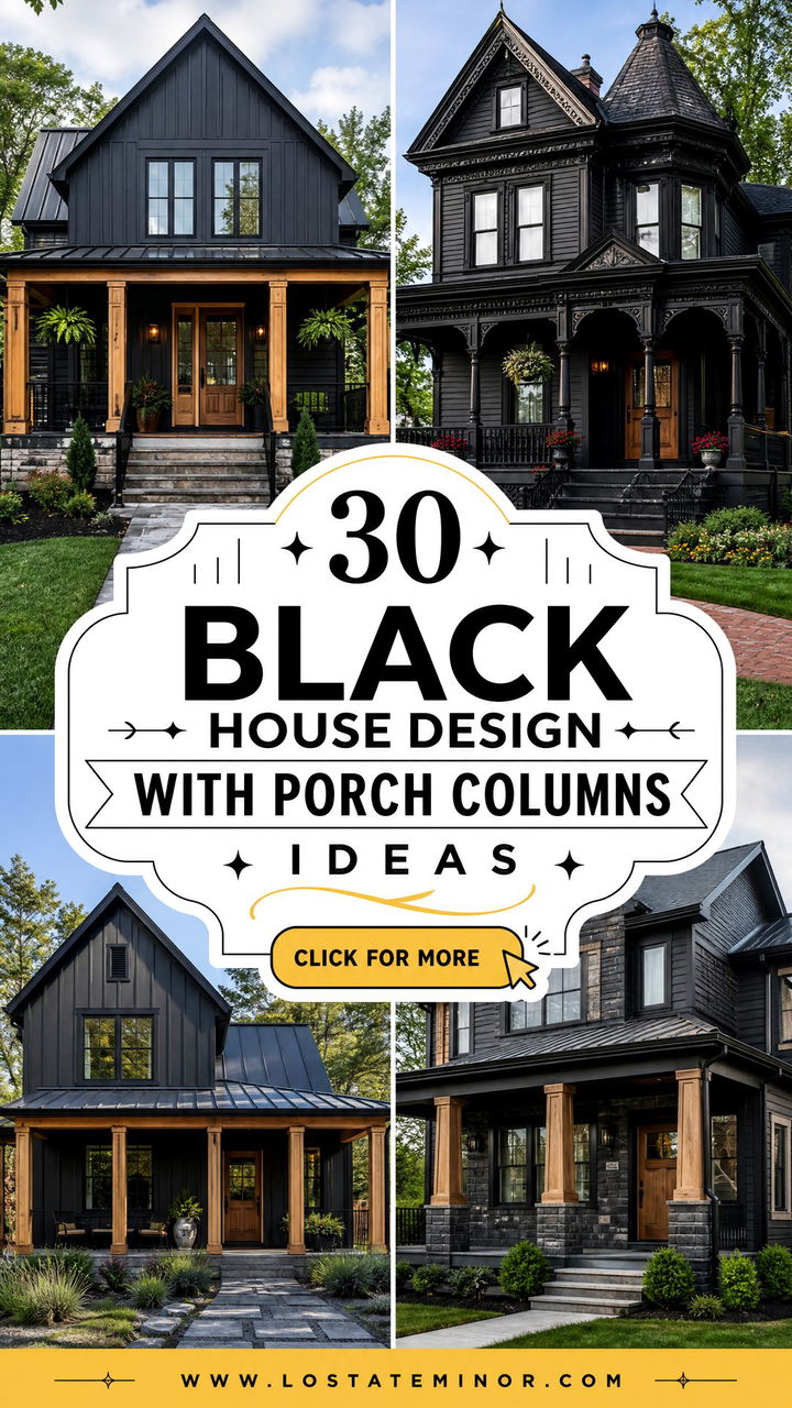 30 Black House Design With Porch Columns Ideas Grand Style - 30 Black House Design With Porch Columns Ideas: Grand Style
