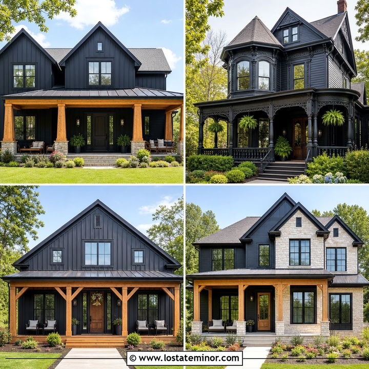 30 Black House Design With Porch Columns Ideas: Grand Style