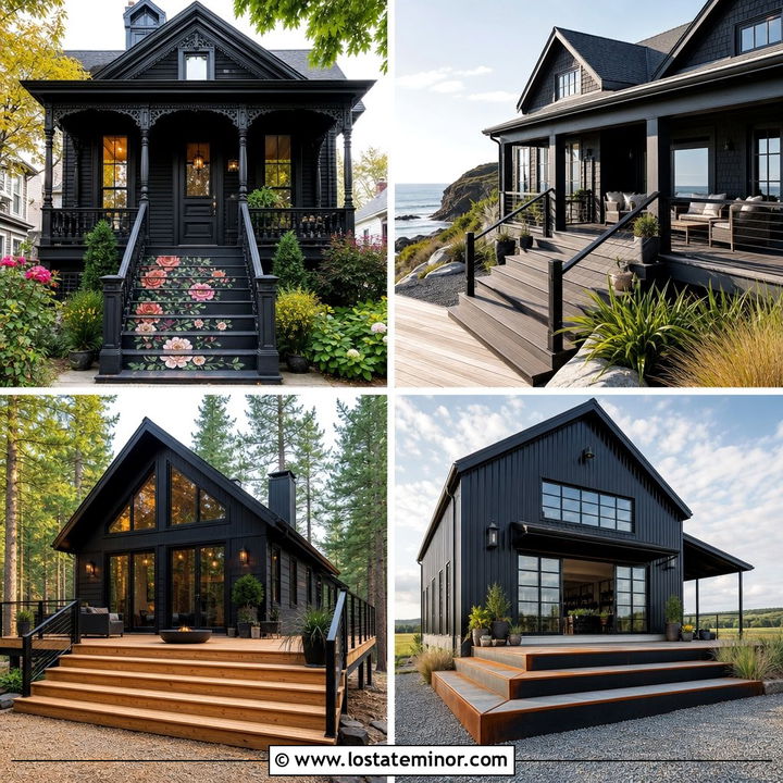 30 Black House Design With Steps Ideas for Welcoming Entries