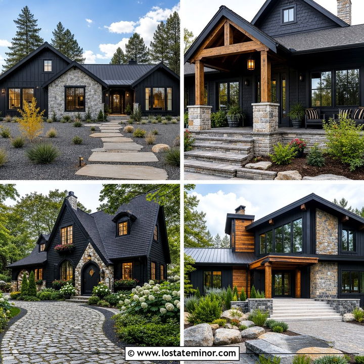 30 Black House Design With Stone Accents Ideas to Inspire