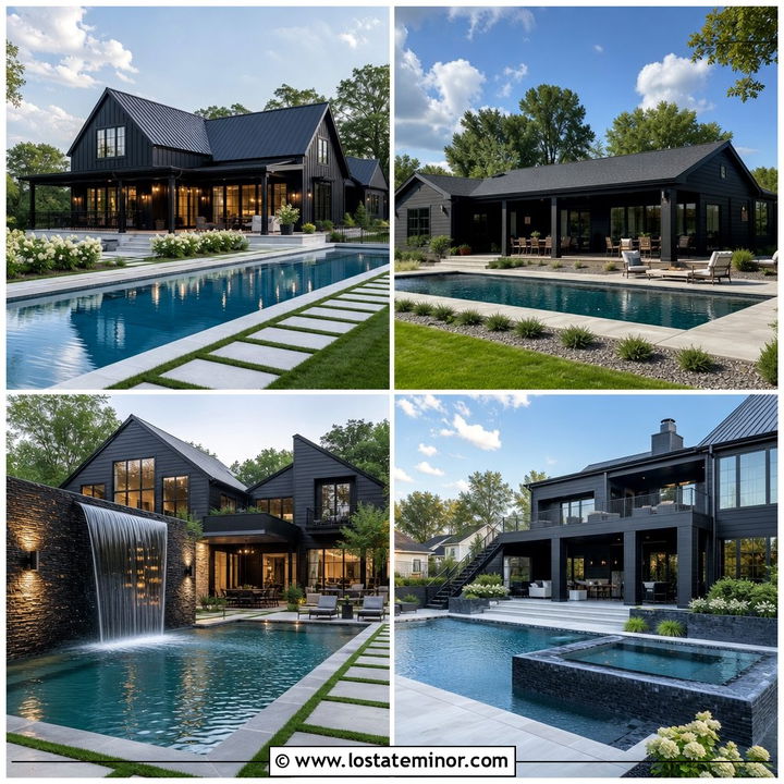 30 Black House Design With Swimming Pool Ideas for Luxe Backyards