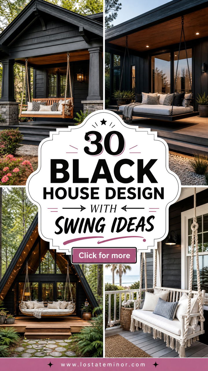 30 Black House Design With Swing Ideas for Cozy Porches - 30 Black House Design With Swing Ideas for Cozy Porches