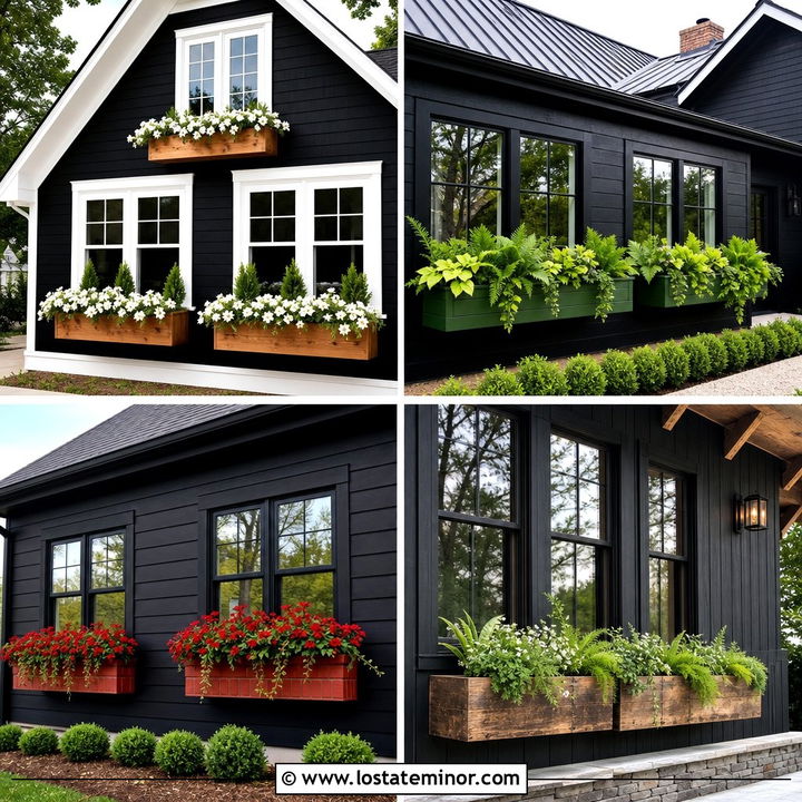 30 Black House Design With Window Boxes Ideas for Charming Style