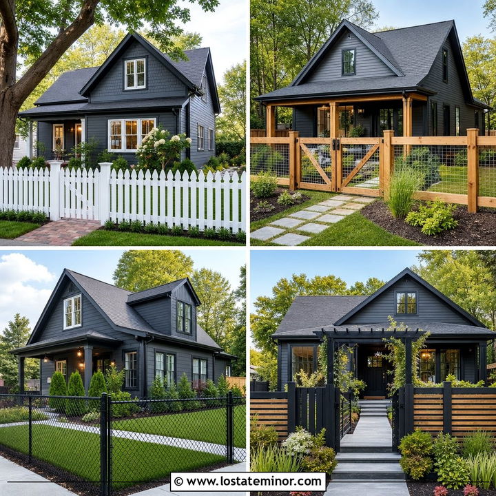 30 Charcoal Grey House Design With Fence Ideas for Curb Appeal
