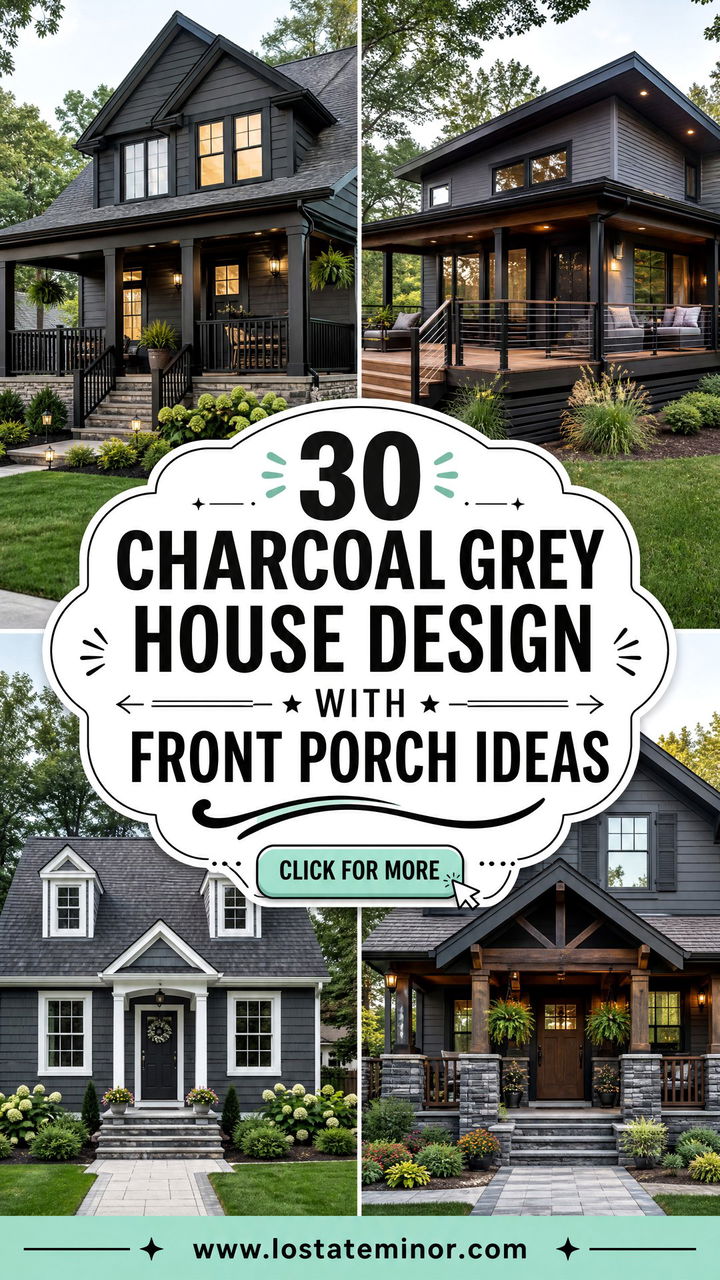 30 Charcoal Grey House Design With Front Porch Ideas Youll Love - 30 Charcoal Grey House Design With Front Porch Ideas You’ll Love