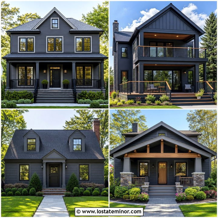 30 Charcoal Grey House Design With Front Porch Ideas You’ll Love