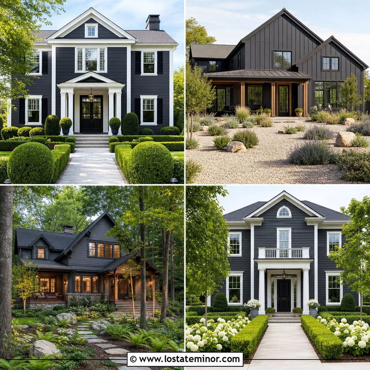 30 Charcoal Grey House Design With Front Yard Ideas: Fresh Looks