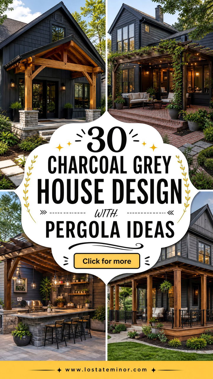 30 Charcoal Grey House Design With Pergola Ideas With Fresh Style - 30 Charcoal Grey House Design With Pergola Ideas With Fresh Style