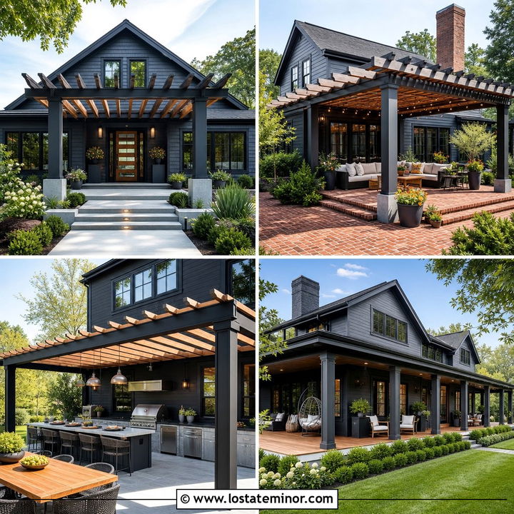 30 Charcoal Grey House Design With Pergola Ideas With Fresh Style