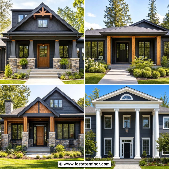 30 Charcoal Grey House Design With Porch Columns Ideas for Charm