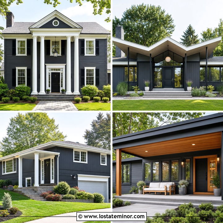 30 Charcoal Grey House Design With Portico Ideas to Inspire