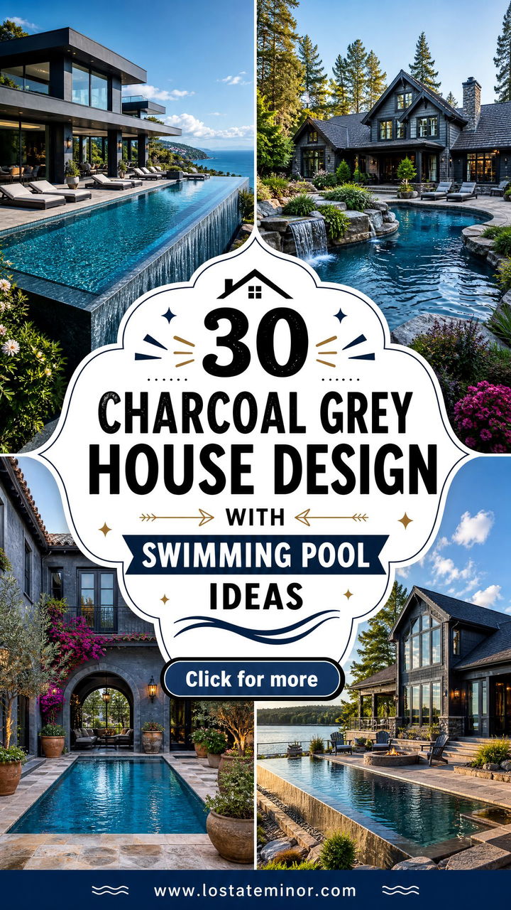 30 Charcoal Grey House Design With Swimming Pool Ideas for Summer - 30 Charcoal Grey House Design With Swimming Pool Ideas for Summer