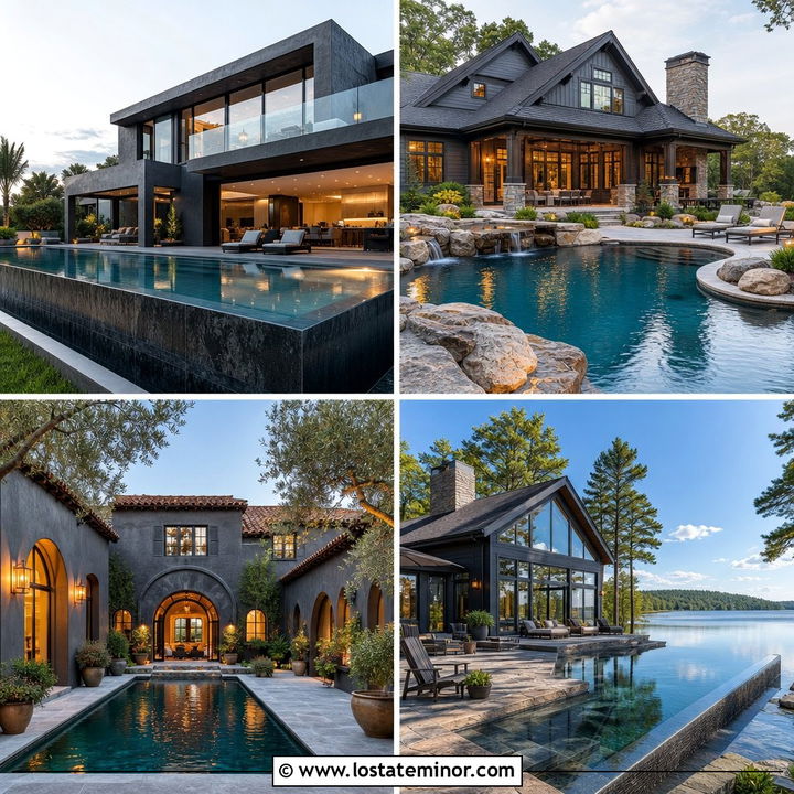 30 Charcoal Grey House Design With Swimming Pool Ideas for Summer