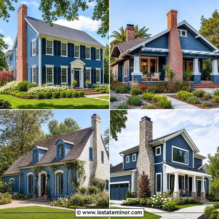 30 Denim Blue House Design With Chimney Ideas That Feel Timeless