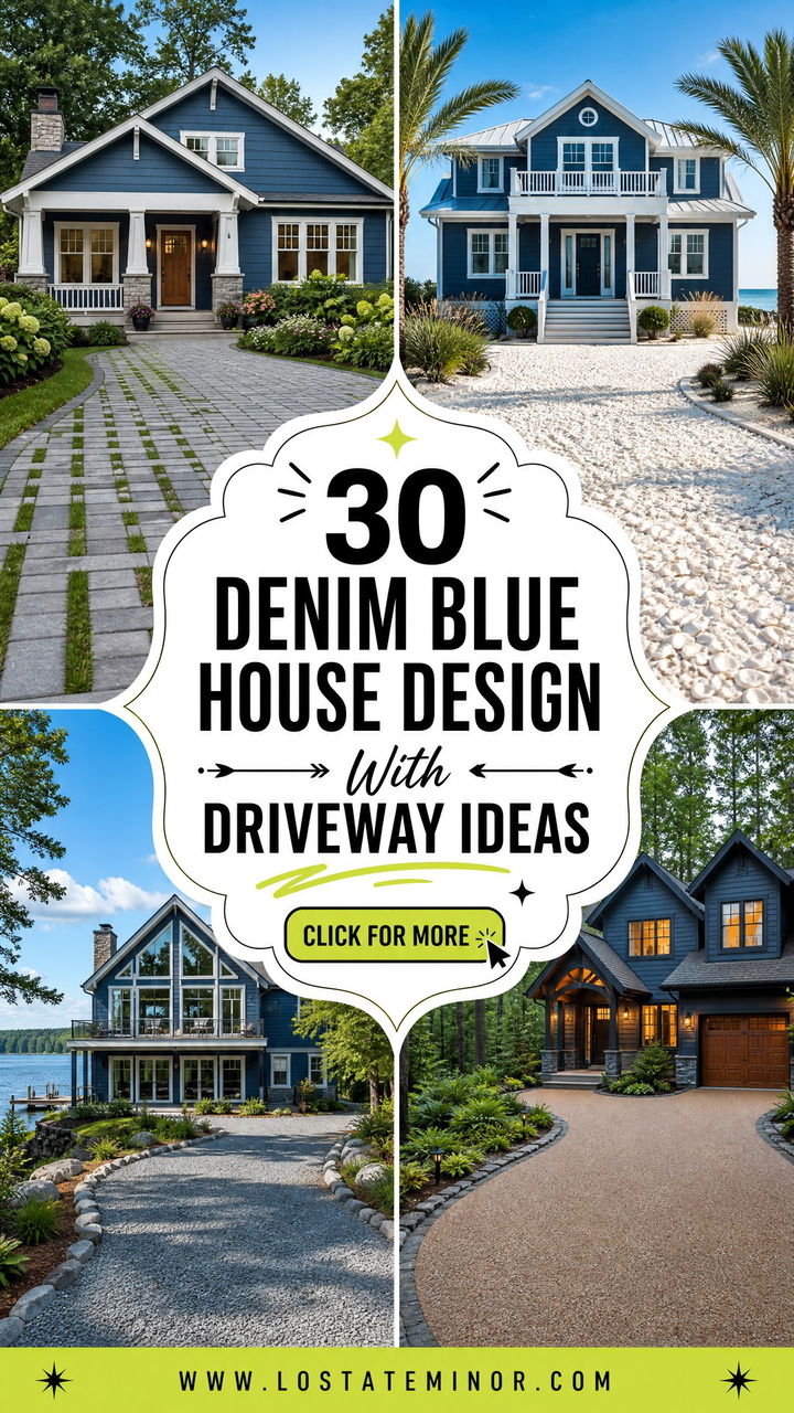 30 Denim Blue House Design With Driveway Ideas for Curb Appeal - 30 Denim Blue House Design With Driveway Ideas for Curb Appeal