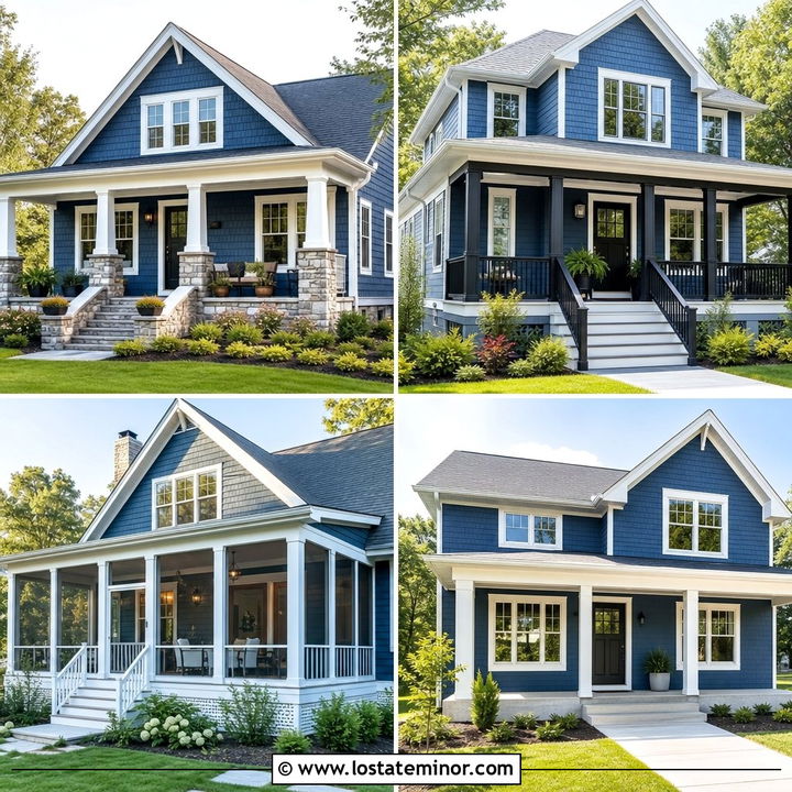 30 Denim Blue House Design With Front Porch Ideas You’ll Love