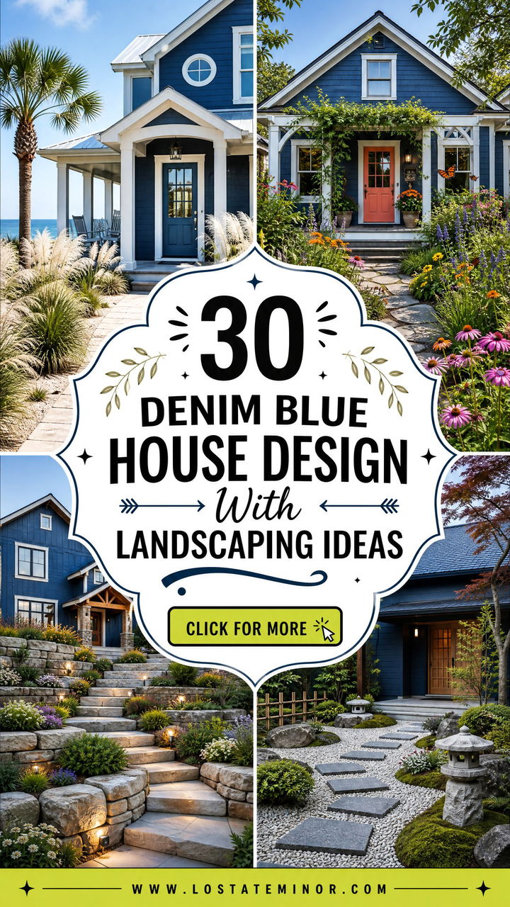 30 Denim Blue House Design With Landscaping Ideas Youll Love - 30 Denim Blue House Design With Landscaping Ideas You’ll Love