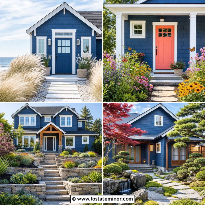 30 Denim Blue House Design With Landscaping Ideas You’ll Love